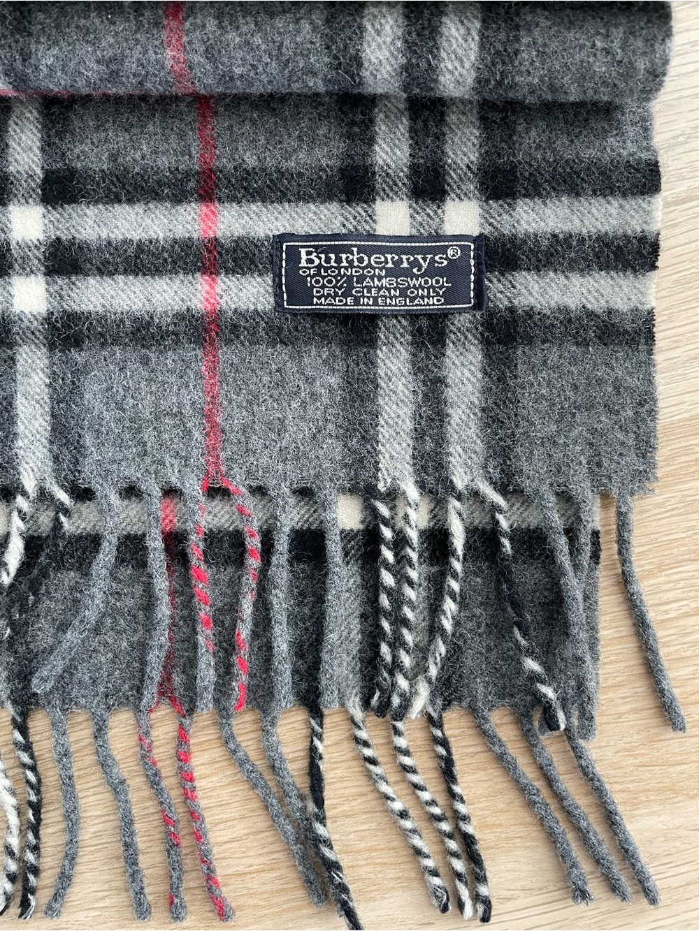 VTG Burberry Gray Nova Check Lambswool Scarf England-Flaw